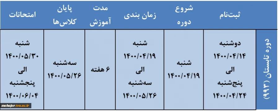 تقویم تابستان 1400