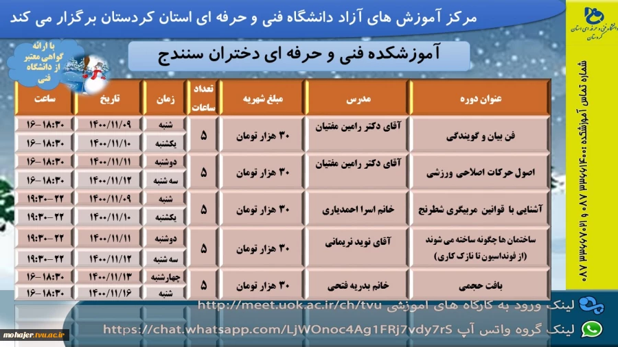 دوره های آزاد آموزشکده دختران سسندج 3