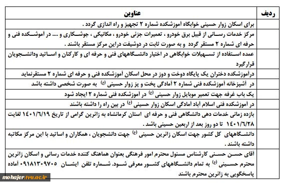 خدمات دهی دانشگاه فنی و حرفه ای استان کرمانشاه به زائران گرامی اربعین حسینی 2